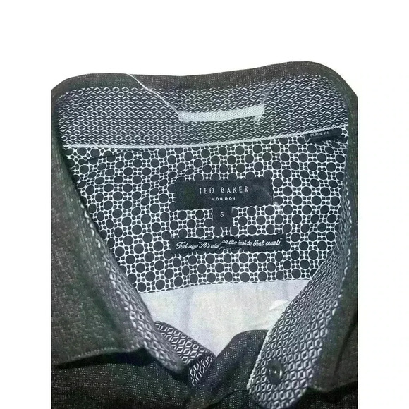 Ted Baker Norbor Modern Slim Fit Microdot Print Sport Shirt Dark Gray Size XL 5 - Picture 6 of 10